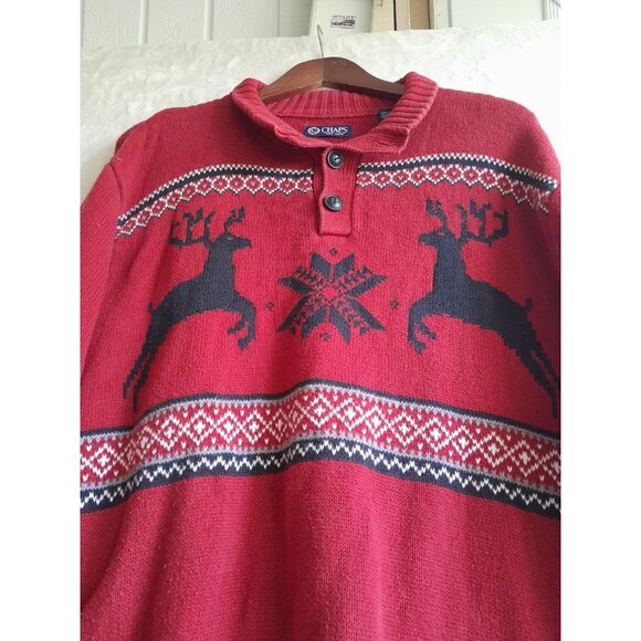 VTG Chaps XXL Holidays Reindeer Heavyweight Dad Ugly Christmas Polo Sweater Red - Picture 2 of 7